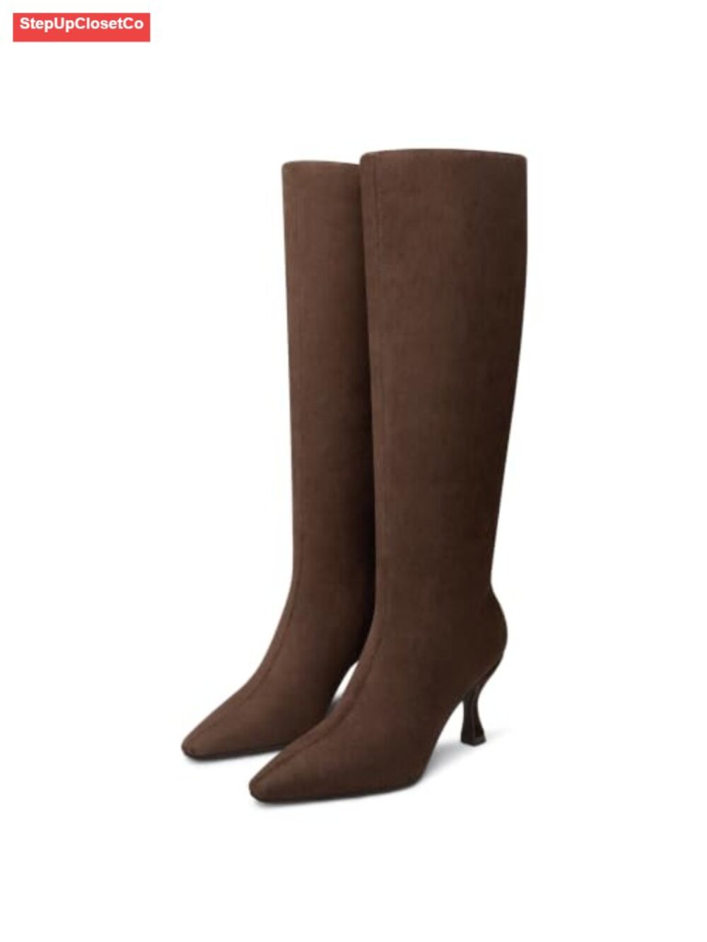 Women's Knee High Boots Wide Calf Pointed Toe 3" Kitten Heel Faux Leather